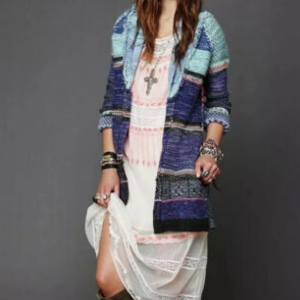 Free People Rock Candy Kryptonite Patchwork Cardigan Sweater Size L